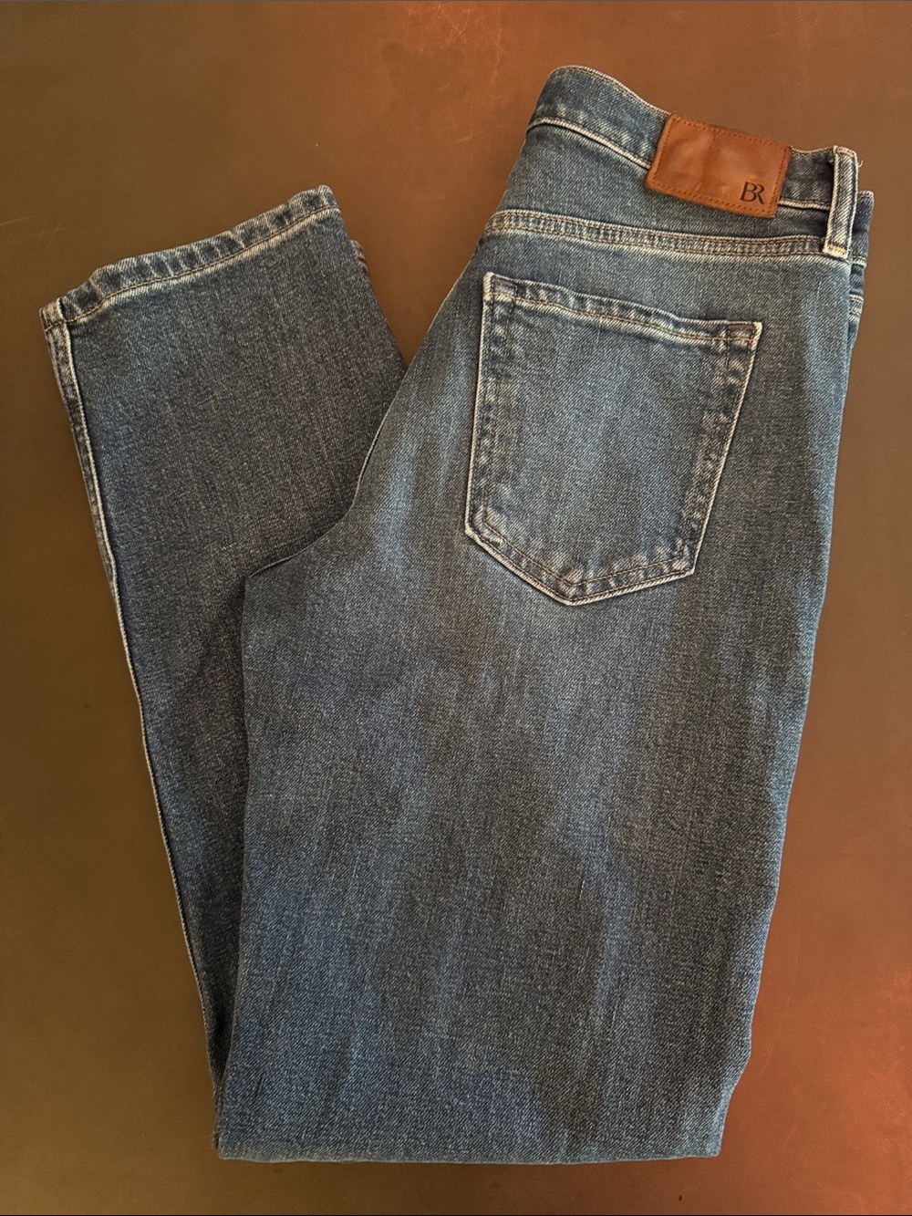 Banana Republic Straight Leg Jeans in Medium Blue with Leather Patch